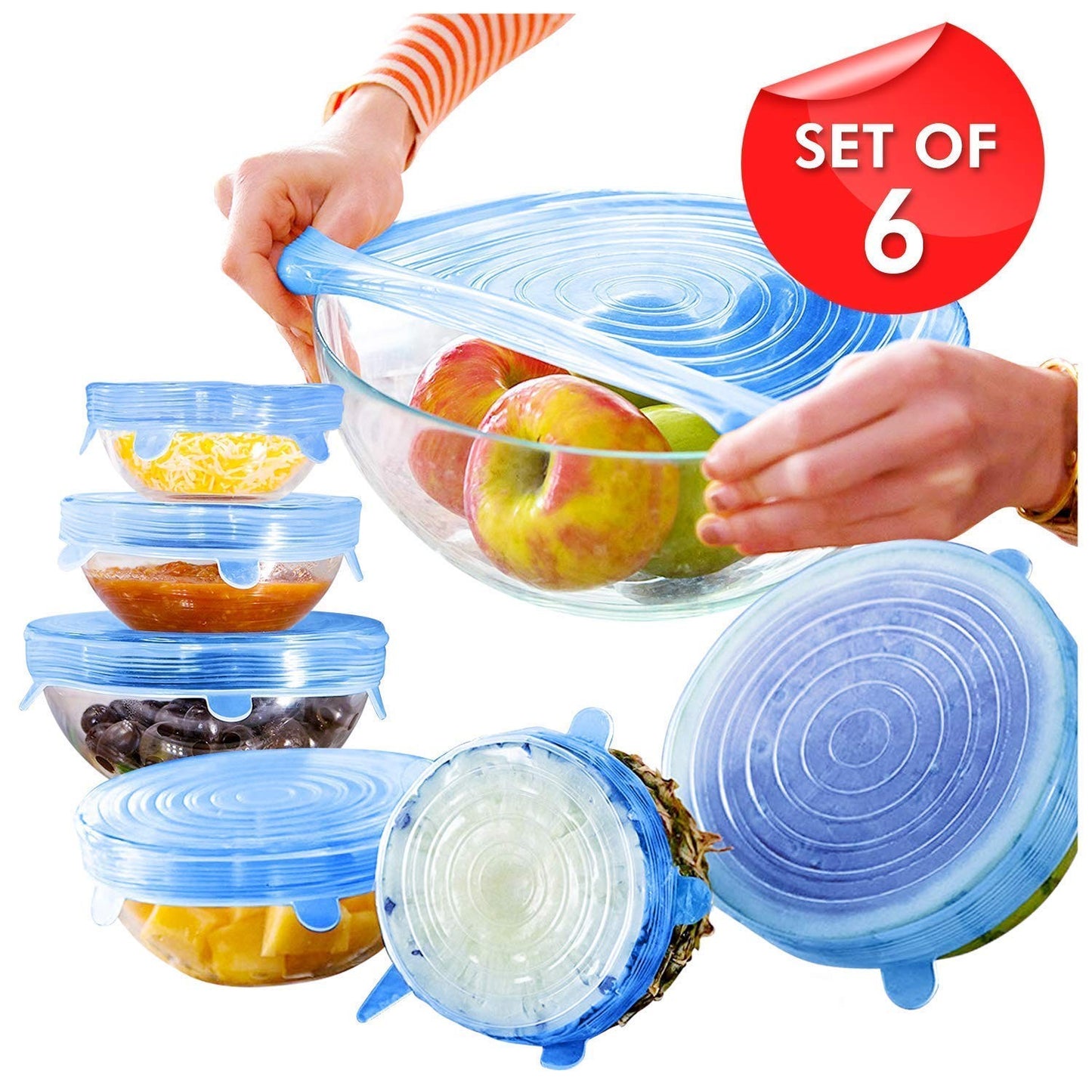 Reusable Silicone Stretch Lid Covers – 6PCS Set | Eco-Friendly, Leakproof & Heat-Resistant Food Savers