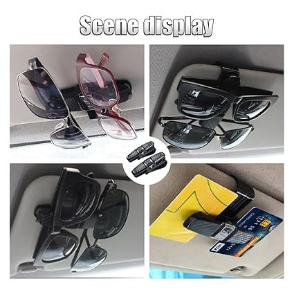 Car Sunglass Holder Clip | 180° Rotating Sun Visor Eyeglasses Storage Mount with Card Ticket Clip | Universal Fit for All Cars – Black & Silver