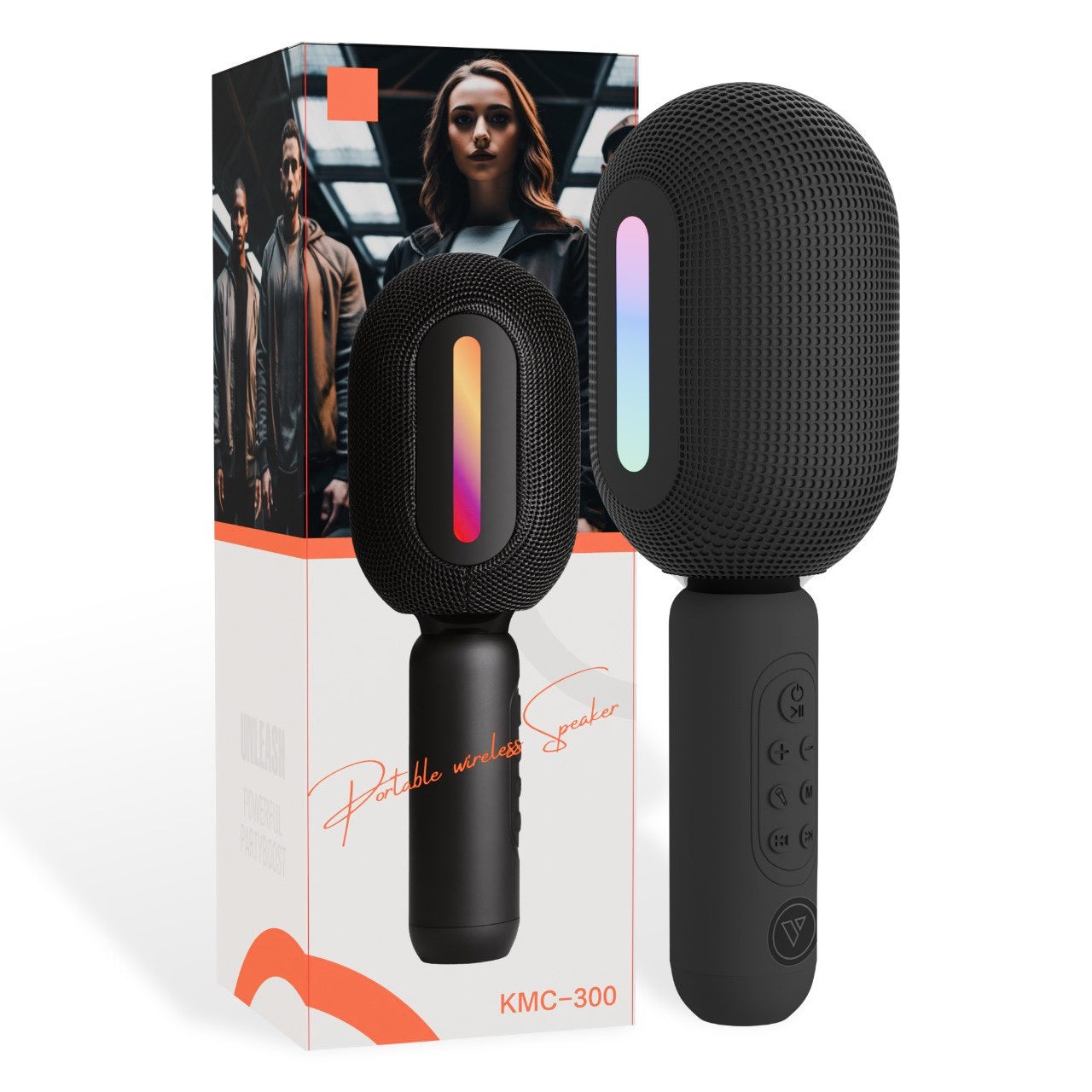 KMC-300 Wireless Karaoke Microphone & Party Speaker | DSP Sound, RGB Lights, Duet Mode & 3H Playtime