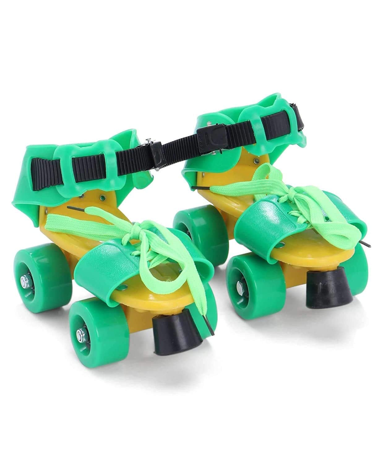 Adjustable 4 Wheel Skating Shoes for Boys/Girls Roller Skates with Front Break Inline Skating Shoes Suitable for Age Group 7 to 15 Years (Green & Yellow)