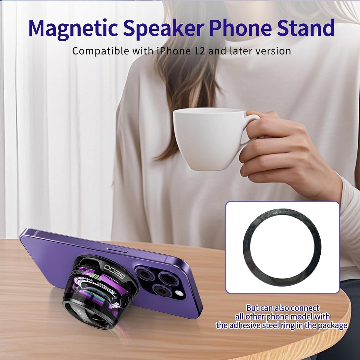 G200 Magnetic Bluetooth Speaker – Mini Wireless Speaker with RGB Lights, 5W Bass Sound, Bluetooth 5.3, Strong Magnet for iPhone & All Smartphones