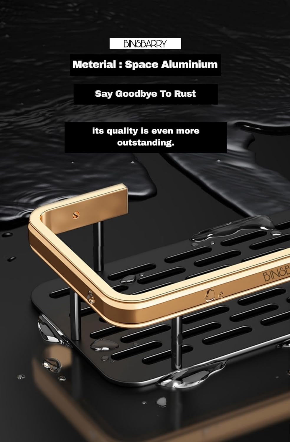 Gold Self-Adhesive Multipurpose Wall Mounted Bathroom Shelf & Rack for Kitchen, Space Saving Organizer, Punch Free Wall Shelves Stand (2pcs Pack)