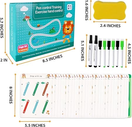 Magical Tracing Workbook Set for Kids – Reusable Calligraphy, Drawing & Writing Practice (Set of 4 Books with Pen + Refills)