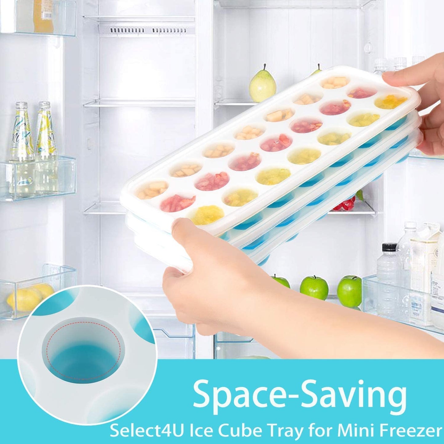 21-Cavity Silicone Pop-Up Ice Cube Tray with Lid – Easy Release, Stackable & BPA-Free