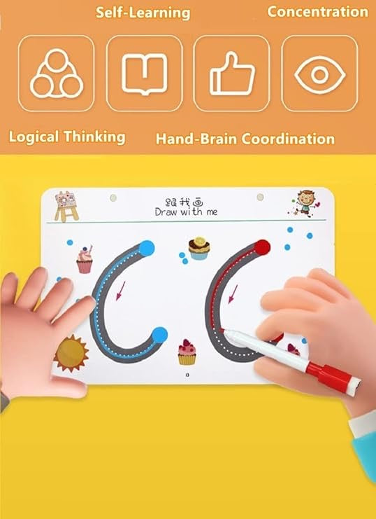 Magical Tracing Workbook Set for Kids – Reusable Calligraphy, Drawing & Writing Practice (Set of 4 Books with Pen + Refills)