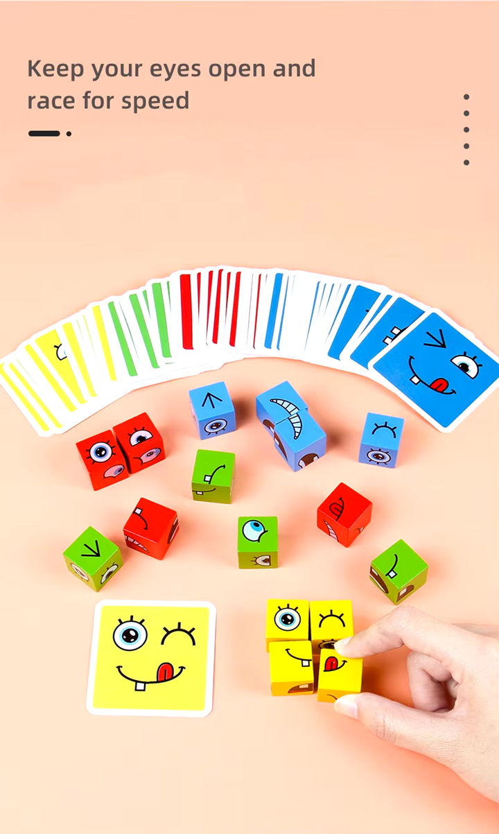 Wooden Cube face Changing Game for Kids | Expressions Matching Block Puzzle Toy, Preschool Educational Learning Activities Game for Boys, Girls, Adults etc. Age above 3+ Years