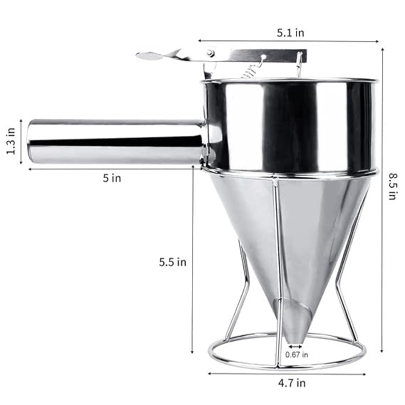 Stainless Steel Batter Dispenser with Stand | 1200ML No-Drip Funnel for Pancakes, Cupcakes, Muffins & Takoyaki | Ergonomic Handle, Dishwasher Safe