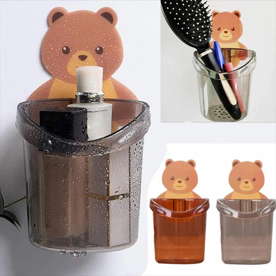 Teddy Bear Toothbrush Holder – Wall-Mounted Organizer for Bathroom & Kitchen (No Drills Needed) - Pack of 2
