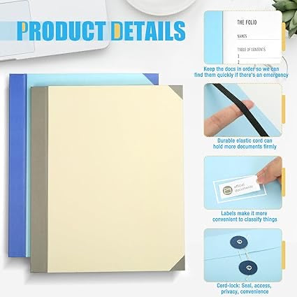 Folio Folder with Pockets – Important Document & Family Emergency Organizer Binder - Multicolor