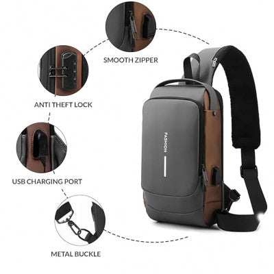 USB Chest Bag with Password Lock – Anti-Theft Sling Shoulder Backpack