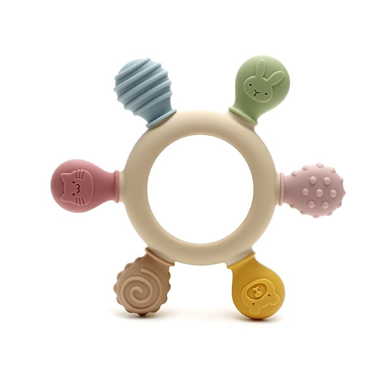 Silicone & Wood Baby Teether Ring – BPA-Free, Safe Teething Toy for Infants (3+ Months)