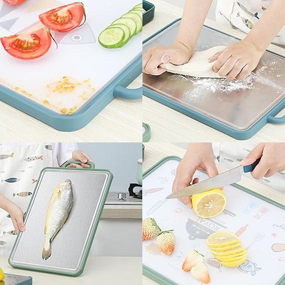 Double-Sided Cutting Board (40x27cm) | 304 Stainless Steel + Food Grade PP | Anti-Slip, Durable & Easy to Clean