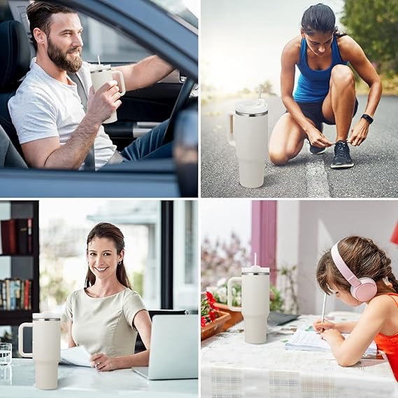 Stainless Steel Tumbler with Lid & Straw | Vacuum Insulated Tumbler | Double Wall Reusable Bottle with Handle, Leak Proof Tumbler for Office, Gym - 1200ml