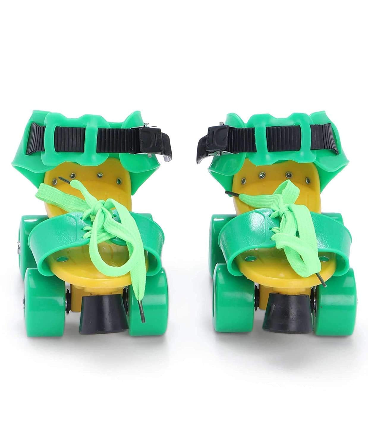 Adjustable 4 Wheel Skating Shoes for Boys/Girls Roller Skates with Front Break Inline Skating Shoes Suitable for Age Group 7 to 15 Years (Green & Yellow)