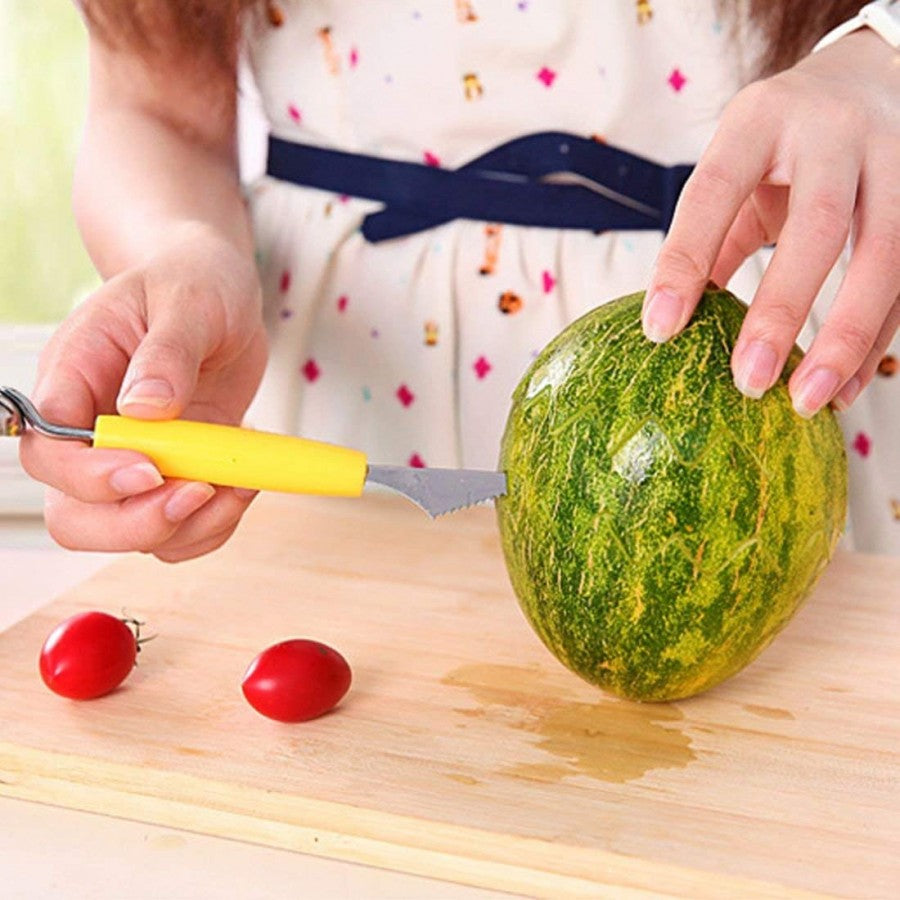 2-in-1 Stainless Steel Melon Baller & Fruit Carving Knife – Multi-Functional Scoop for Fruits, Desserts & DIY Garnishing
