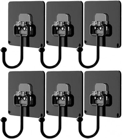 Black Large Adhesive Wall Hooks Hanger – Heavy Duty (Pack of 5)