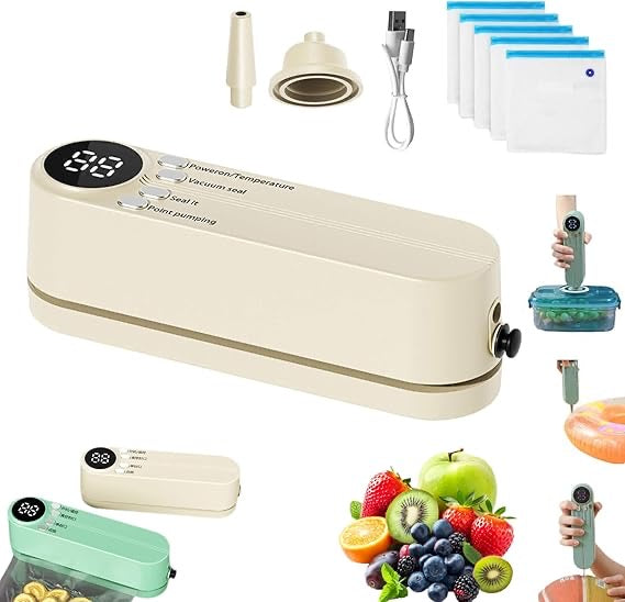 Mini Cordless Vacuum Sealer, 3-in - 1 Cordless Handheld Vacuum Sealer, Rechargeable Resealer Machine, Portable Bag Sealing Machine, Small Vacuum Sealer for Travel, Food Storage