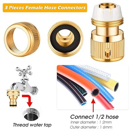 Tap Connector, Brass Pipe Connector for Tap, Garden Hose Quick Connectors, 1/2 & 3/4 Inch Faucet Adapter Tap Connector Sets for Garden Bathroom Kitchen Outdoors (Set of 4 pcs)