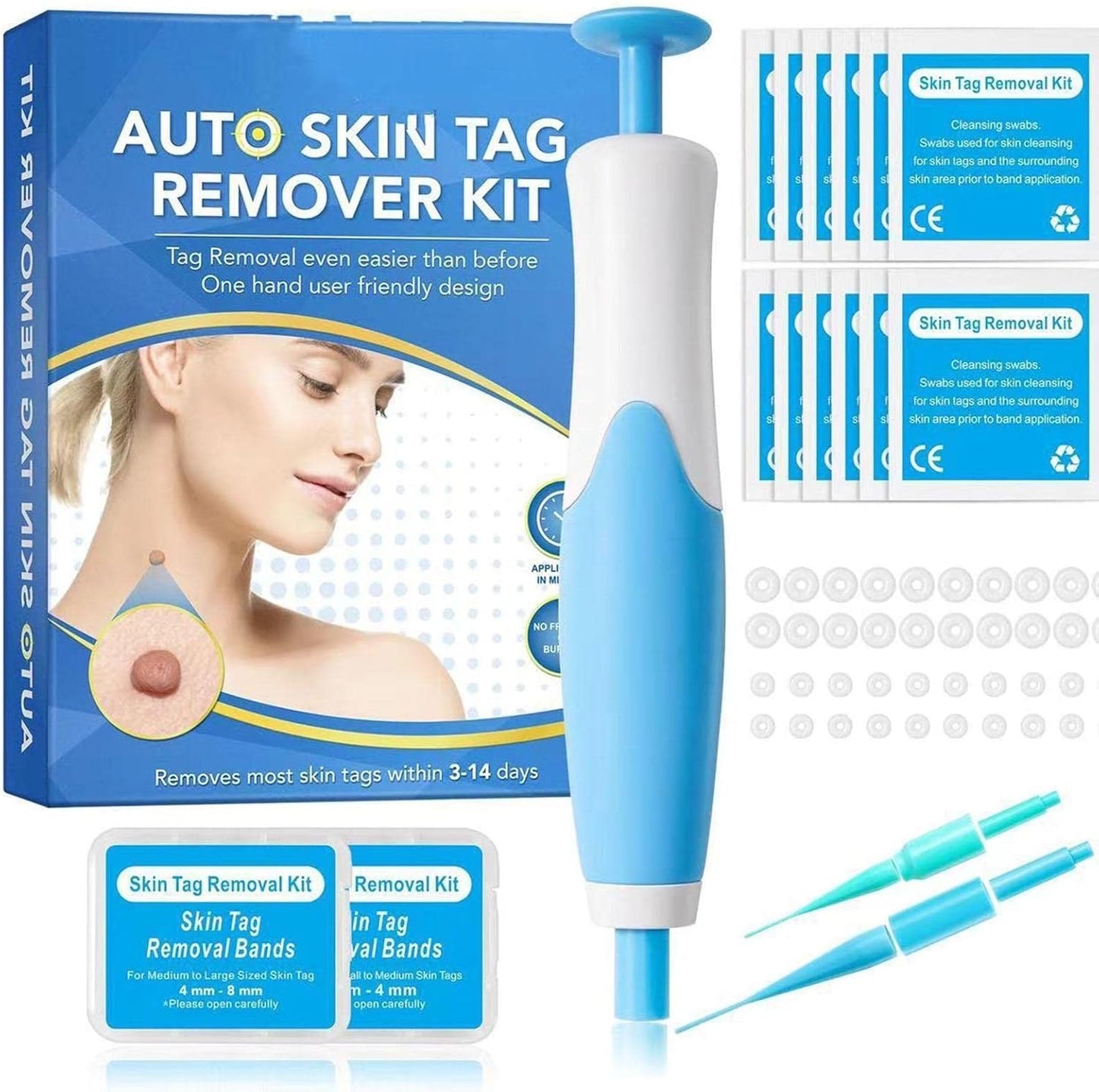 2-in-1 Skin Tag Remover Kit – Painless Auto Wart Removal Pen with Cleansing Wipes & Rubber Bands