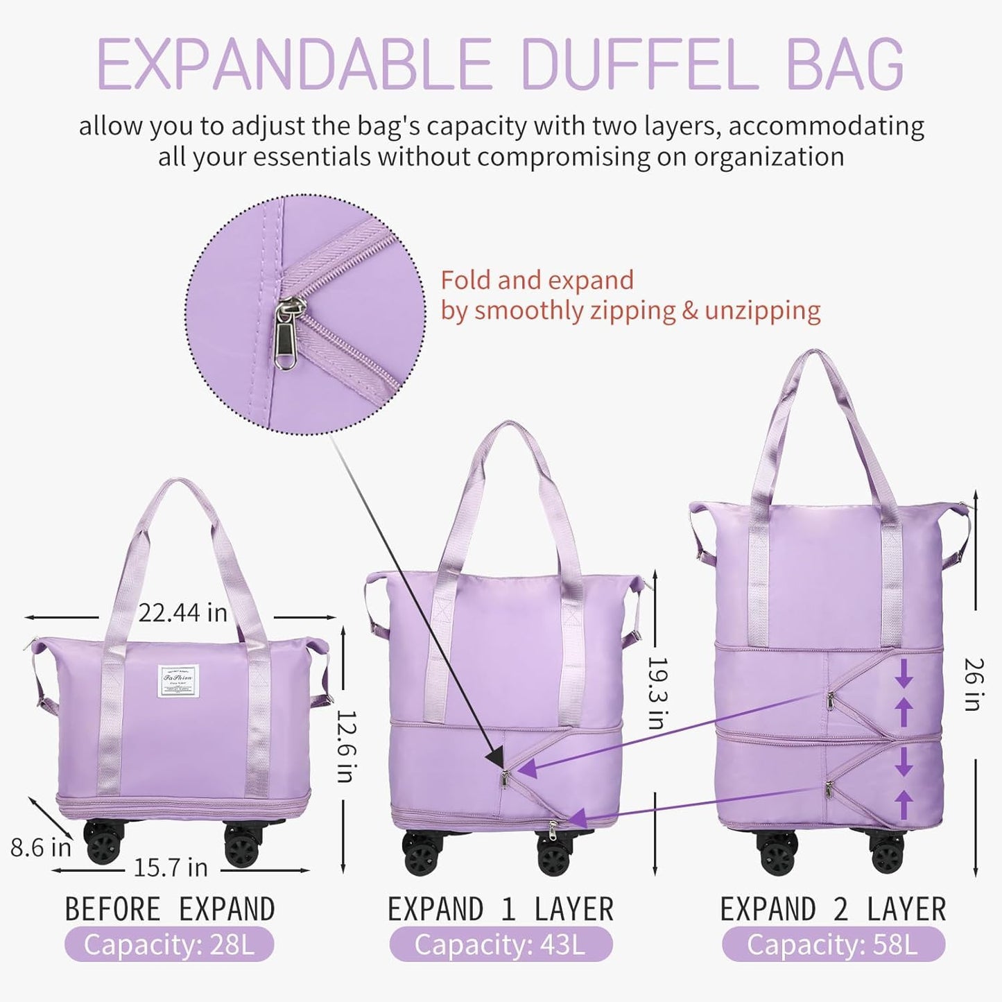 Expandable Rolling Duffle Bag with Wheels – Foldable, Spacious & Waterproof Travel Companion