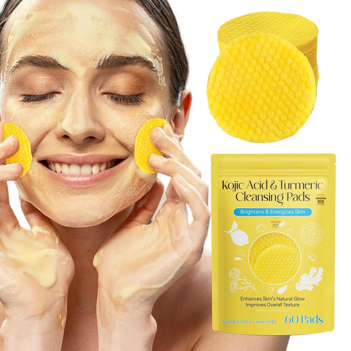 Kojic Turmeric Face Cleansing Pads – Deep Pore Cleanser & Exfoliator for Radiant, Glowing Skin
