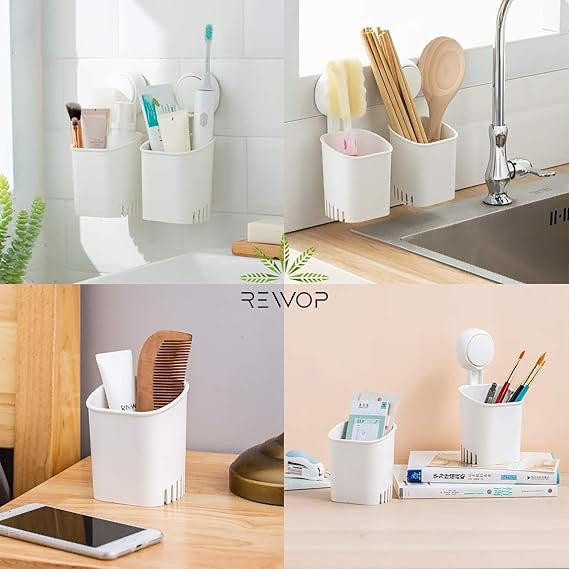 Toothbrush Holders For Bathroom, Plastic Wall Mounted Self Adhesive For Toothbrushes, Toothpaste, Shaver, Razor & Brush