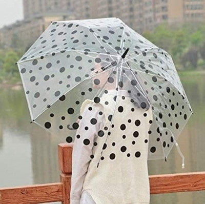 Polka Dot Transparent Rain Umbrella – Long Handle Bubble Dome Umbrella for Wind & Rain Protection