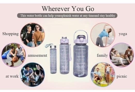 💧 Transparent Water Bottle Set – 3 Sizes (2L, 900ml, 300ml) | Motivational & Leakproof | BPA-Free