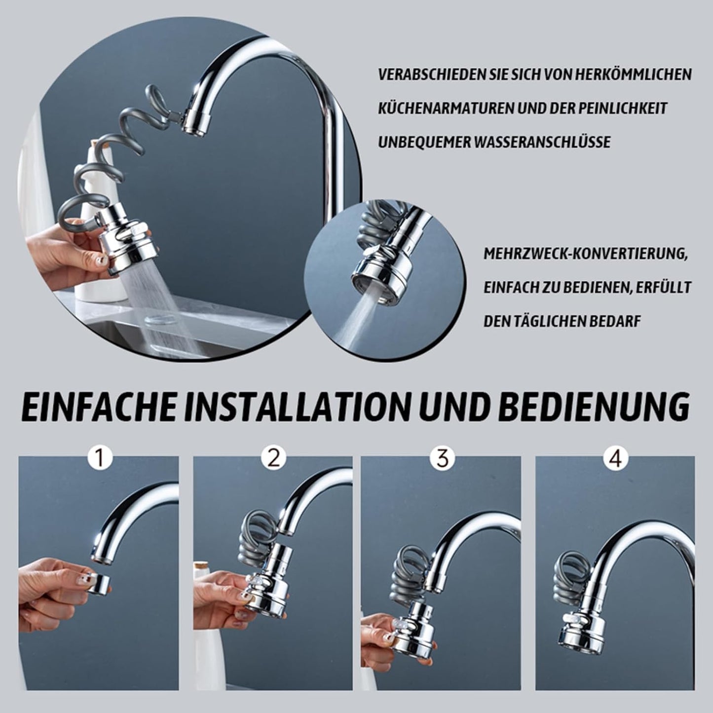 360° Rotatable Swivel Faucet Extender – 3-Mode Splash-Proof Tap Nozzle