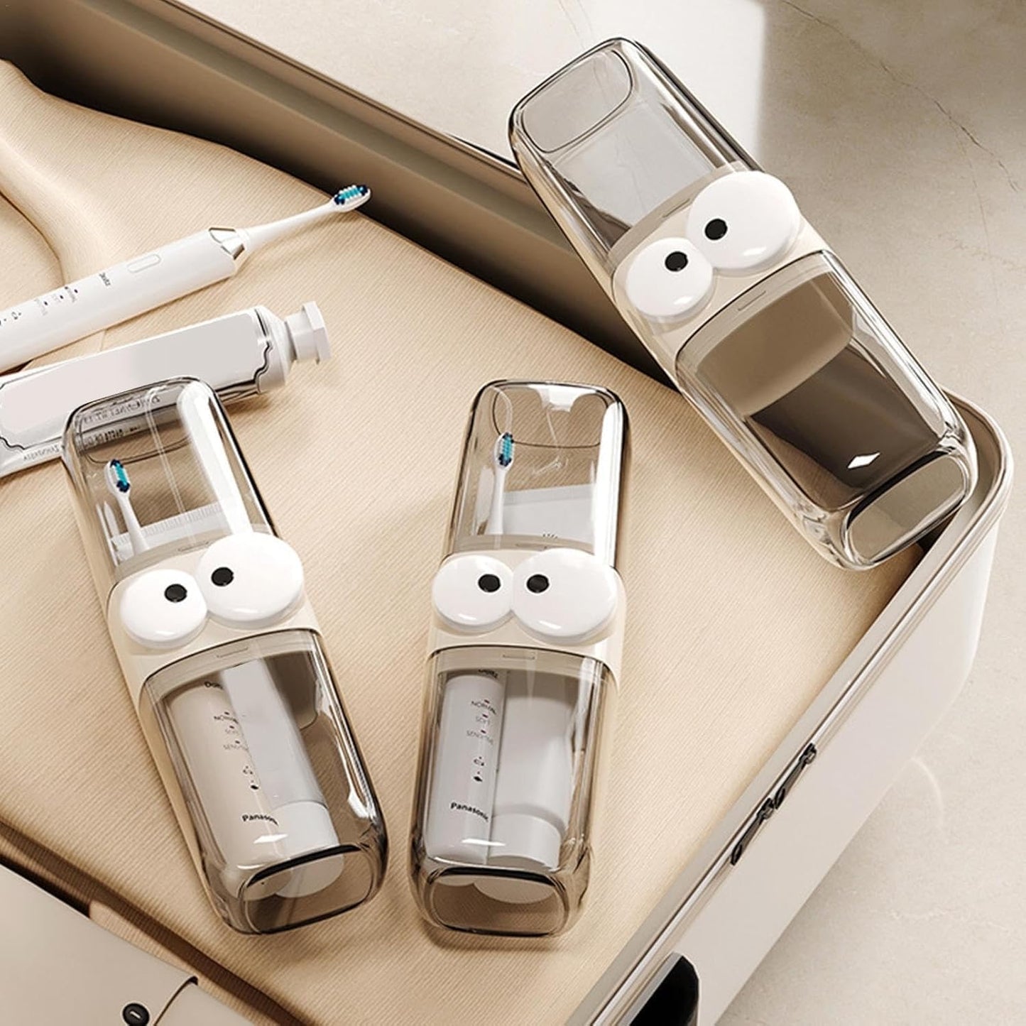 Cute Cartoon Transparent Toothbrush Holder with Storage Container - Dust-Proof, Travel-Friendly Toothbrush Case with 2 Cups Inside - Ideal for Camping, Picnic, Trip, Travel