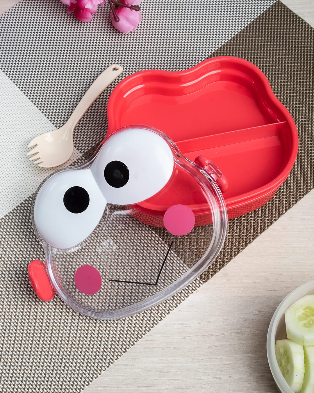 Double Layer Frog Shape Lunch Box for Kids with Spoon, Red, Plastic, 1.2 Liters | Leak Proof Kids Lunch Box/Nasta Dibba/ Tiffin Box for School Children, Food Grade Plastic, with Spoon