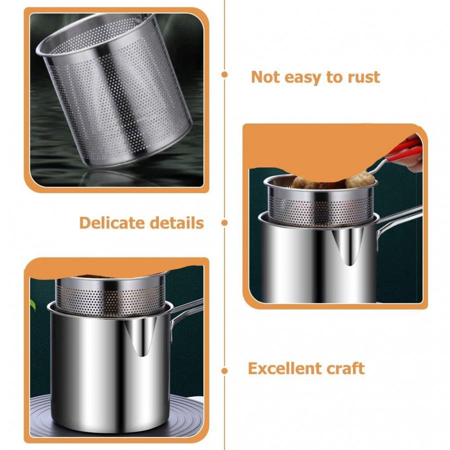 Stainless Steel Deep Fryer Pot with Basket – Oil Temperature Control, Non-Stick, Multi-Purpose Cooking Pot