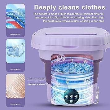 Portable Washing Machine, Automatic Mini Foldable Bucket Washer with Drainage Pipe for Underwear, Baby Clothes, Towels, Socks, 11L Large Capacity for RV Camping Travel Apartment