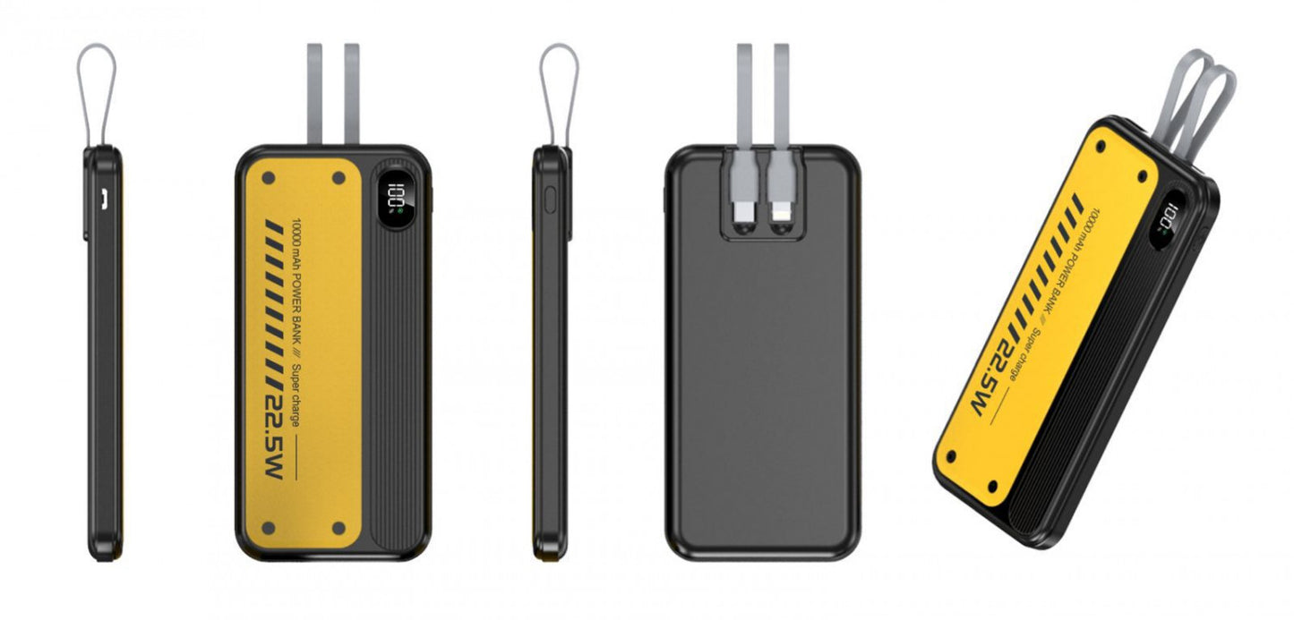 Portable 22.5W Fast Charging Power Bank with Built-in Cable – 10000mAh Large Capacity