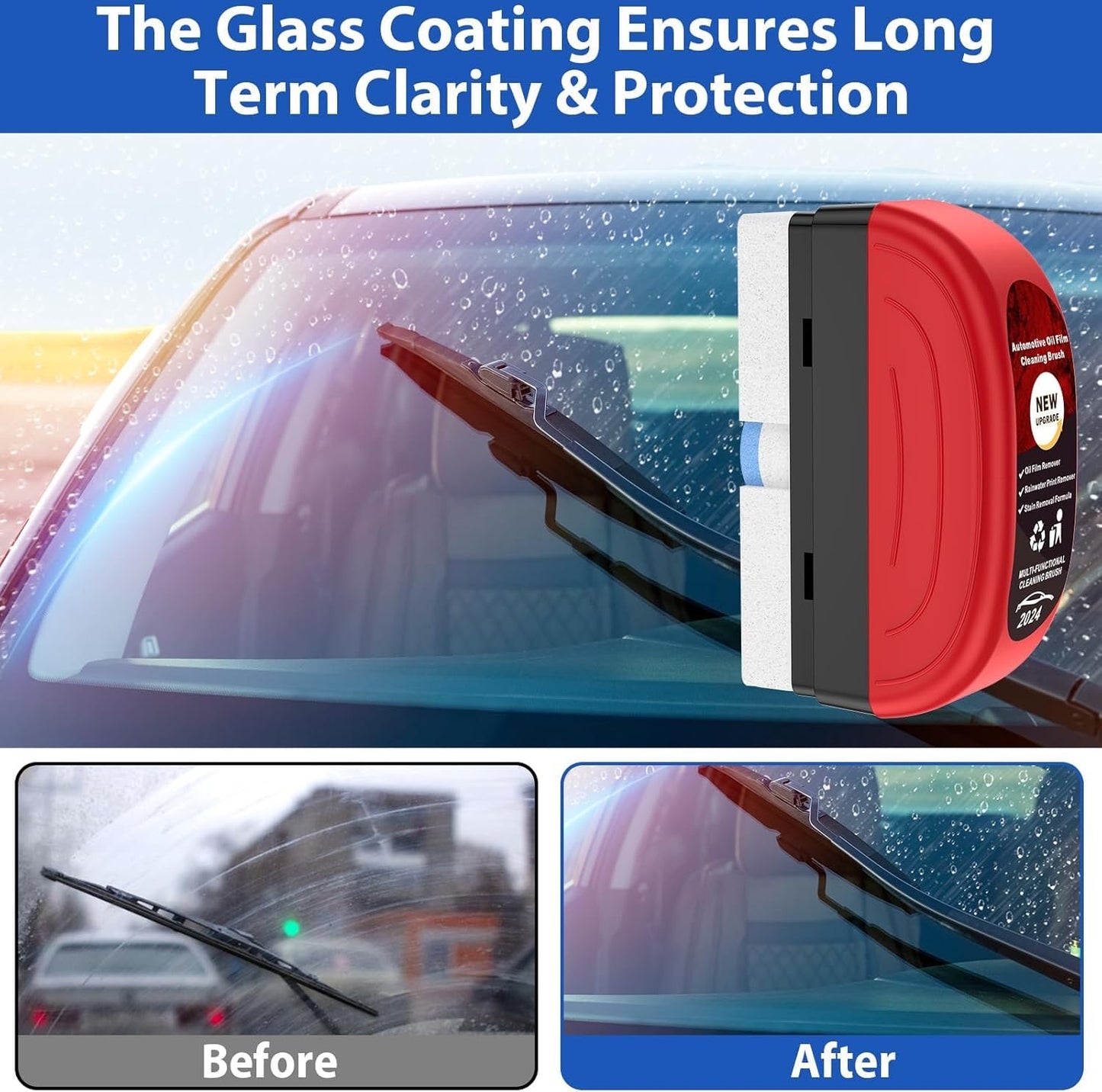 Automotive Oil Film Cleaning Brush – Crystal Clear Car Glass Cleaner with Built-In Liquid Brush