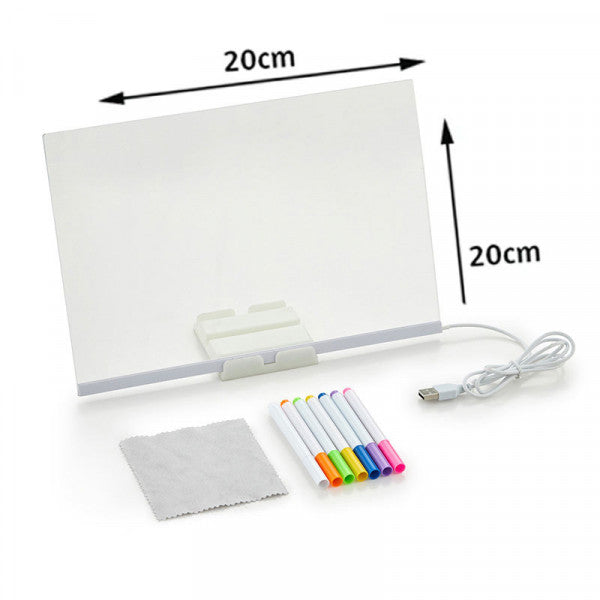 Acrylic LED Message Board – 30×20 cm | Glow Writing Board with 7 Marker Pens