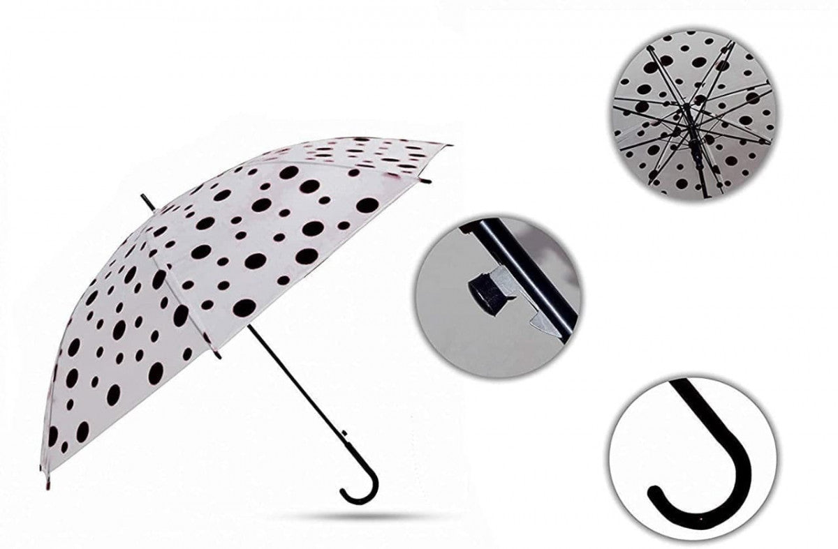 Polka Dot Transparent Rain Umbrella – Long Handle Bubble Dome Umbrella for Wind & Rain Protection