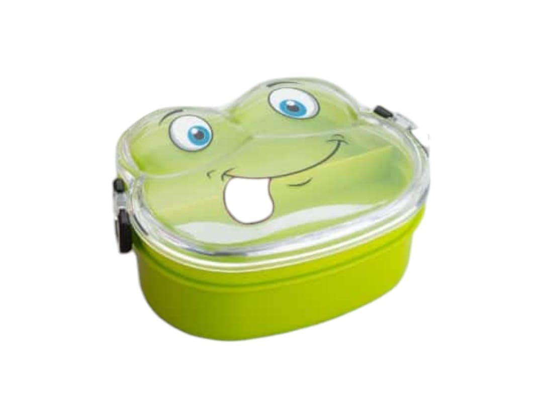 Double Layer Frog Shape Lunch Box for Kids with Spoon, Red, Plastic, 1.2 Liters | Leak Proof Kids Lunch Box/Nasta Dibba/ Tiffin Box for School Children, Food Grade Plastic, with Spoon