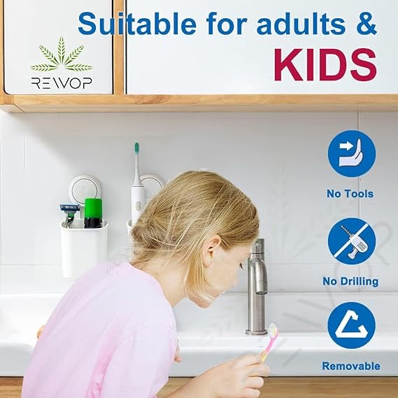 Toothbrush Holders For Bathroom, Plastic Wall Mounted Self Adhesive For Toothbrushes, Toothpaste, Shaver, Razor & Brush