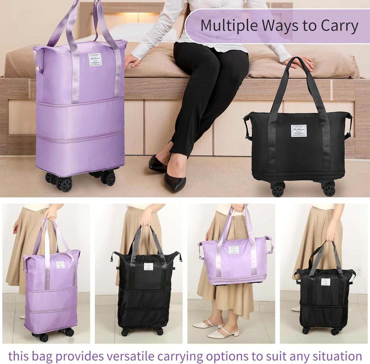 Expandable Rolling Duffle Bag with Wheels – Foldable, Spacious & Waterproof Travel Companion