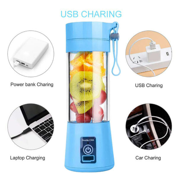 Portable USB Juice Blender Bottle – 4 Blade Rechargeable Juicer Cup with Power Bank (Travel Friendly)