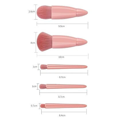 Mini Makeup Brushes Kit – 5-in-1 Portable Travel Brush Set with Mirror | Foundation, Eyeshadow, Blush & Lip Brushes