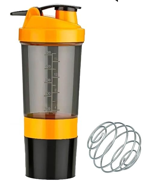 Protein Shaker Bottle Sipper Gym Bottle for Protein Leak Proof with Mixing Spring Ball and Storage Compartment - 500ml