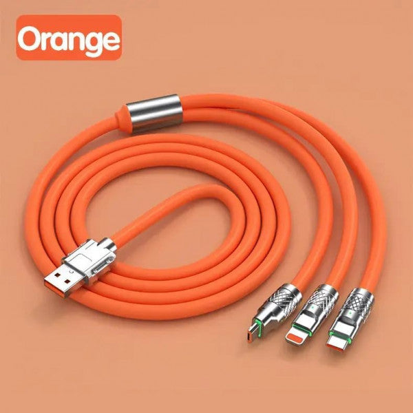 3-in-1 Fast Charging Cable – Orange | Type-C, Micro USB & iOS Compatible