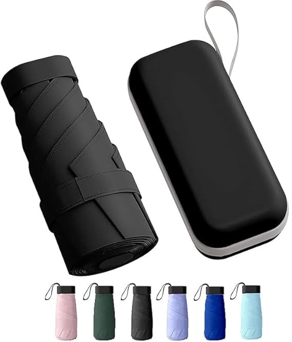 Travel Mini Folding Compact Umbrella with Case, Manual Open 6 Ribs Lightweight Portable, Small Sun & Rain Pocket Umbrella for Girls and Women- Use in Rain & Summer Square Anti Uv Small Mini Six-Fold Pocket Umbrella Business Gifts Foldable Umbrella