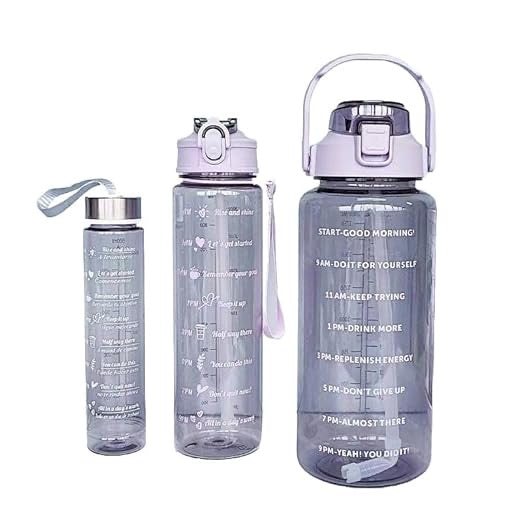 💧 Transparent Water Bottle Set – 3 Sizes (2L, 900ml, 300ml) | Motivational & Leakproof | BPA-Free