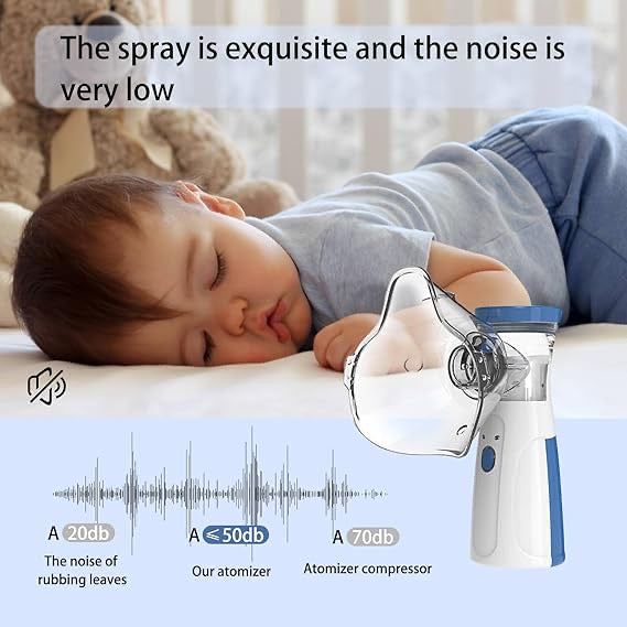 Portable Rechargeable Handheld Nebuliser | Low Noise, 10ml Capacity, 2 Masks & Mouthpiece for Adults & Kids