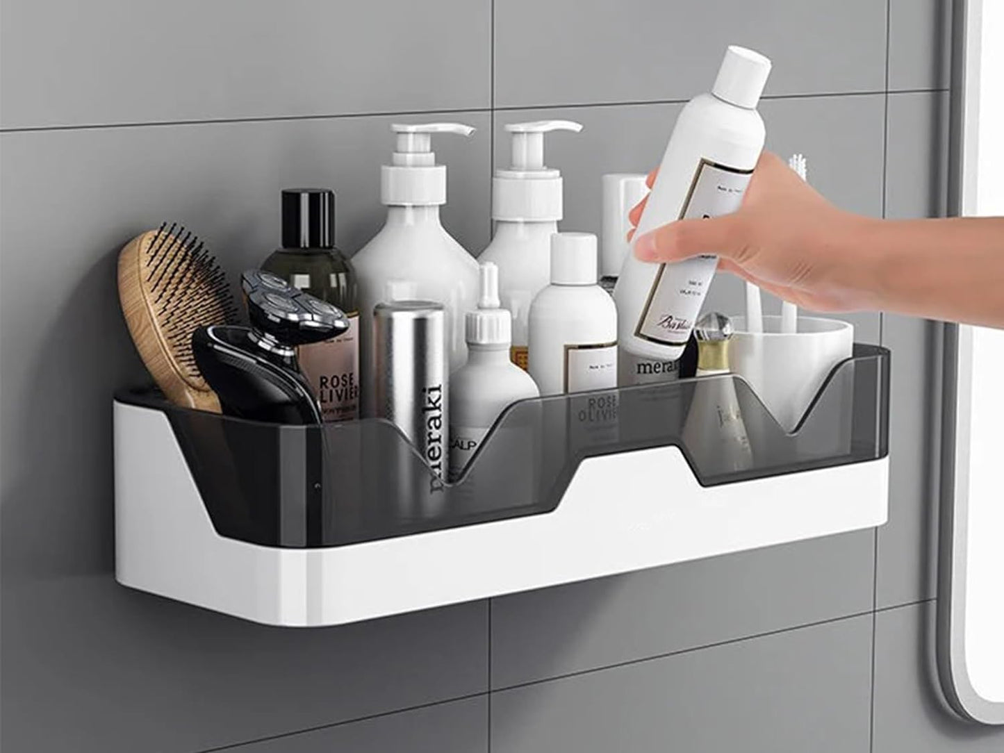 Bathroom Shelf Organizer – Punch-Free Wall Mounted Storage Rack with Strong Adhesive & Drain Design