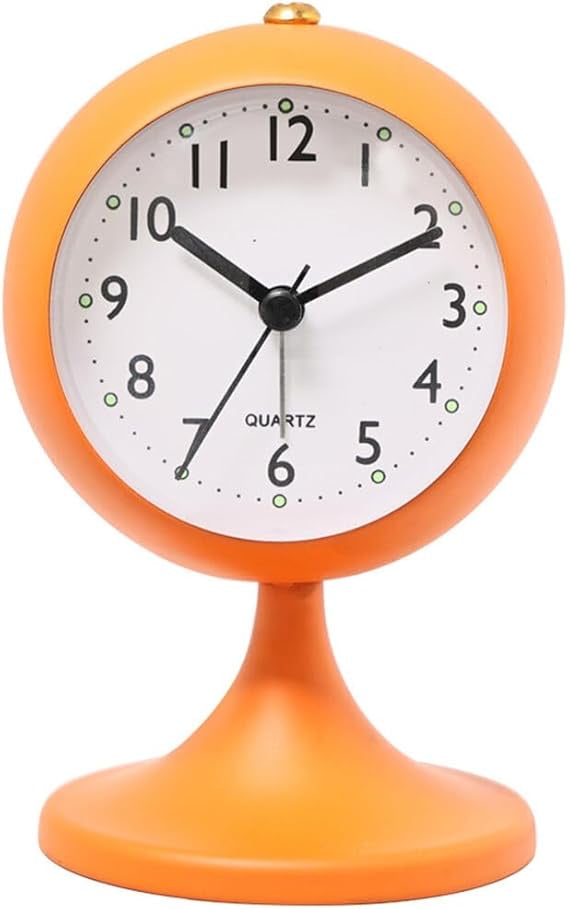 Children's alarm clock digital round analog battery operated table clock quiet small desk clock with night light office no ticking bedside