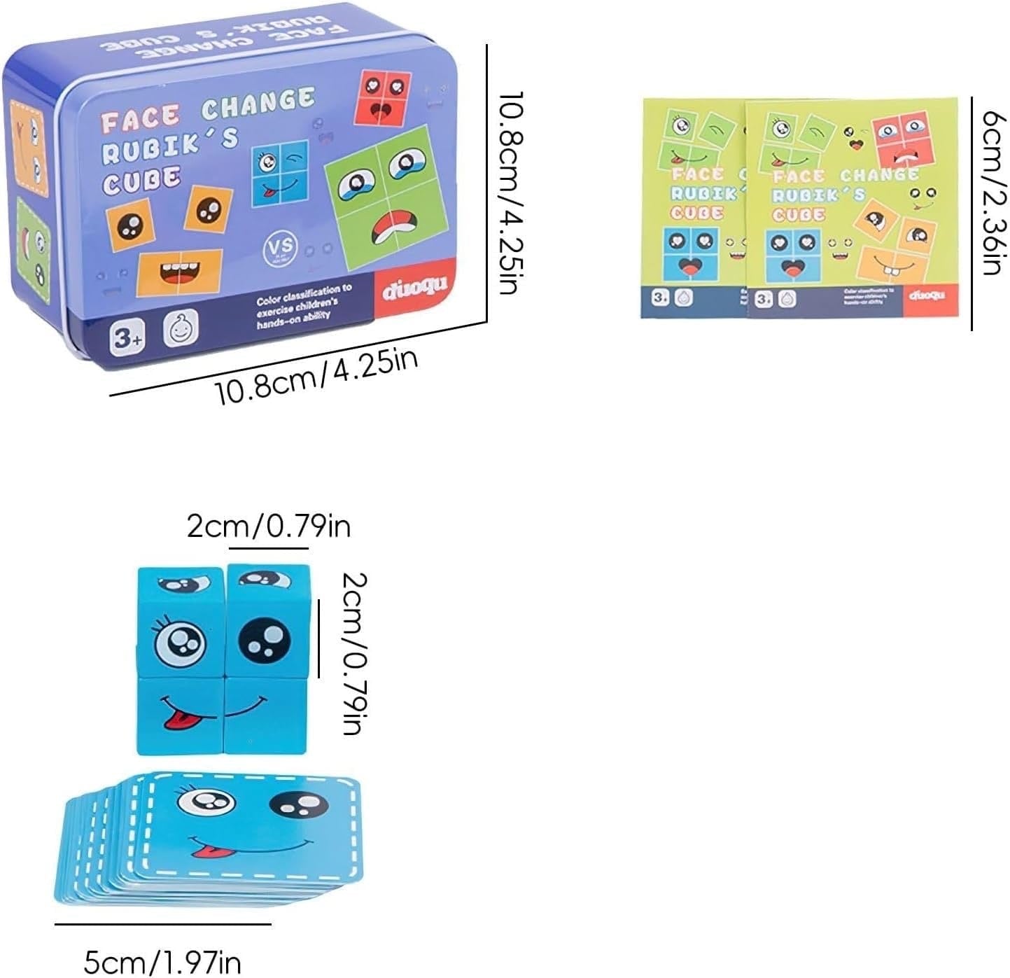 Kids Face Changing Magic Cube Puzzle for Kids, Rubik's Cube Face Expression Toy 16 Wooden Puzzles & 72 Playing Cards Expression Matching Emoji Educational Toy